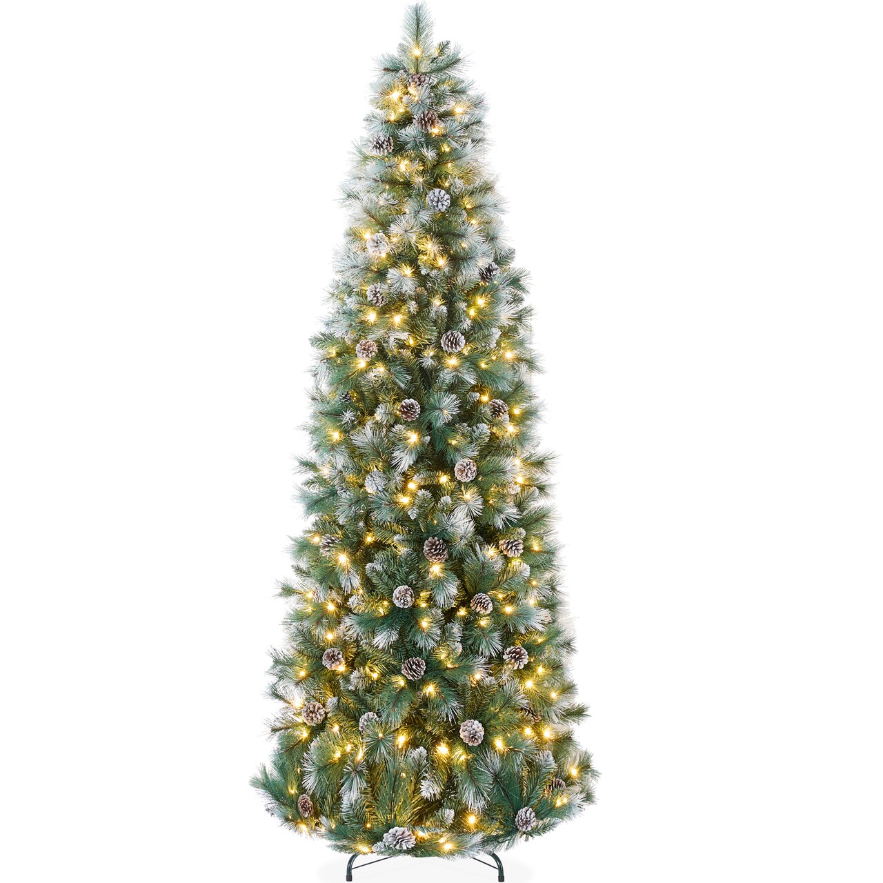 Best Choice Products Pre-Lit Artificial Scotch Pine Pencil Christmas Tree w/ LED Lights Metal Stand